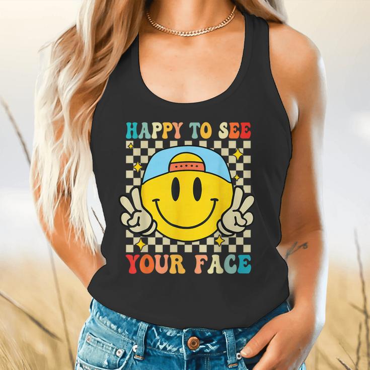 Happy To See Your Face Hippie Smile Back To School Teachers Flowy Tank, gift for family, gift for coworker