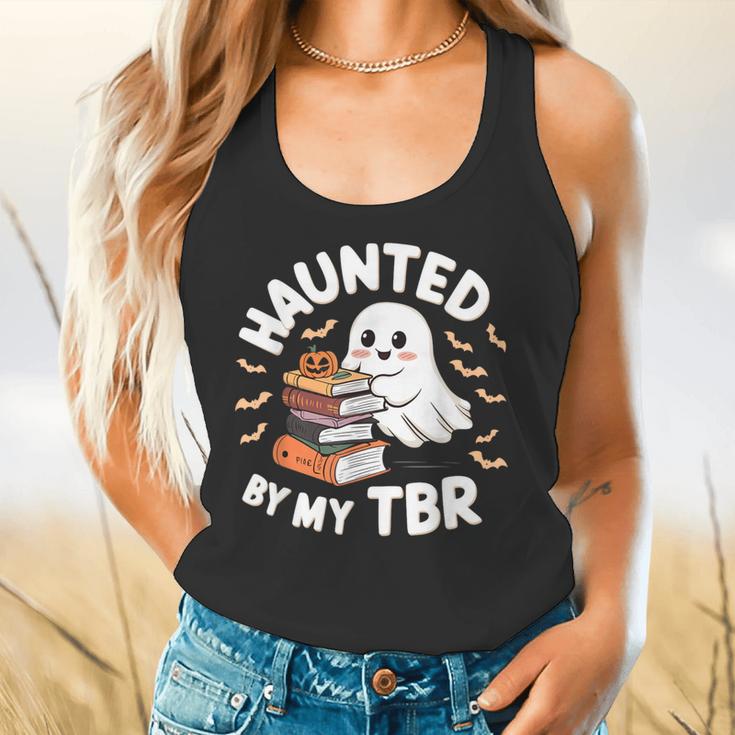 Haunted By My TBR Cute Ghost Book Reading Teacher Halloween Flowy Tank, gift for family, gift for coworker