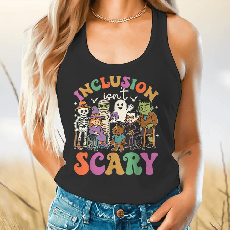 Inclusion Isnt Scary Halloween Skeleton Ghost Sped Teacher Flowy Tank, gift for family, gift for coworker Inclusion Isnt Scary Halloween Skeleton Ghost Sped Teacher Flowy Tank, gift for family, gift for coworker