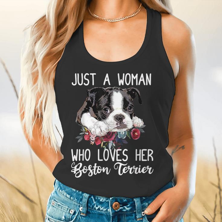 Just a Woman Who Loves Her Boston Terrier Cute Dog Mom Flowy Tank, gift for family, gift for coworker