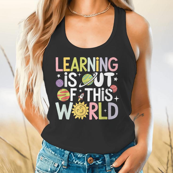 Learning Is Out Of This World Space Teacher Cute Groovy Flowy Tank, gift for family, gift for coworker Learning Is Out Of This World Space Teacher Cute Groovy Flowy Tank, gift for family, gift for coworker