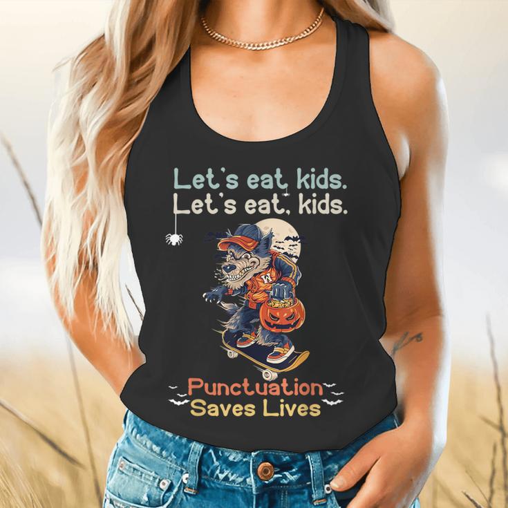 Let's Eat Kids Grammar Werewolf Halloween Teacher Flowy Tank, gift for family, gift for coworker