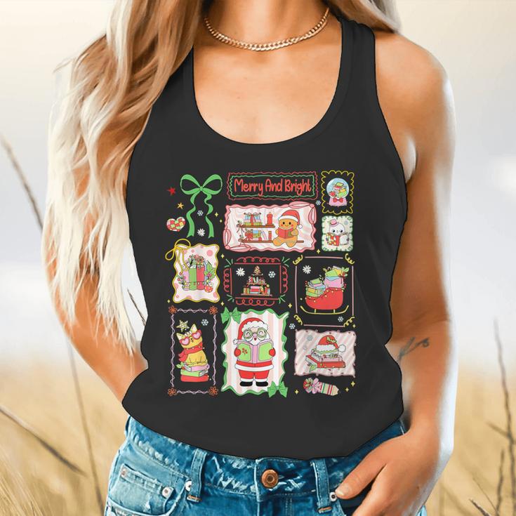 Merry And Bright Christmas Gingerbread Santa Book Teacher Flowy Tank, gift for family, gift for coworker Merry And Bright Christmas Gingerbread Santa Book Teacher Flowy Tank, gift for family, gift for coworker