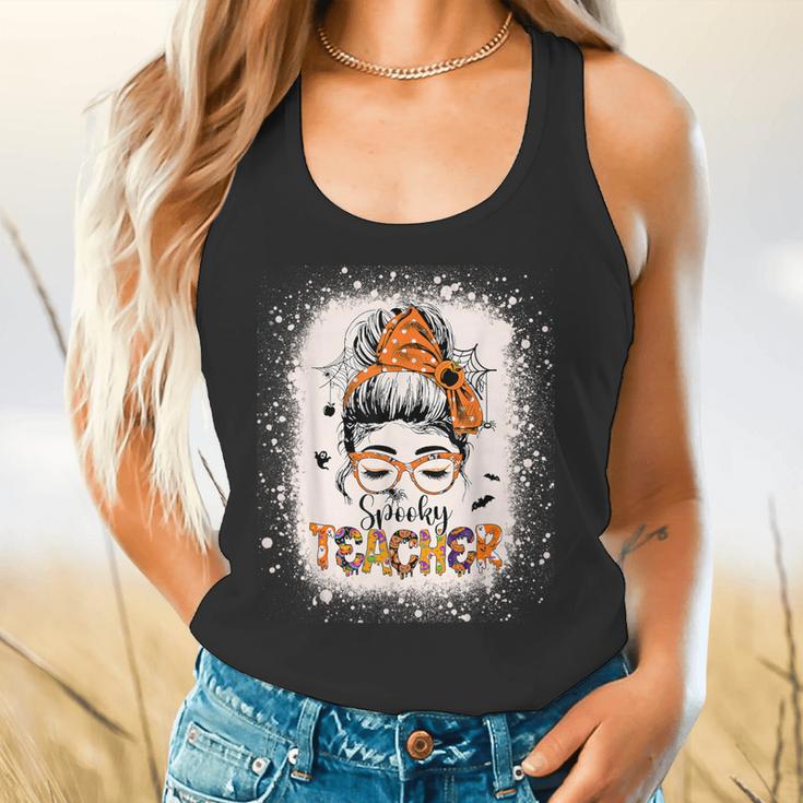Messy Bun Spooky Teacher Bleached Halloween Teachers Flowy Tank, gift for family, gift for coworker