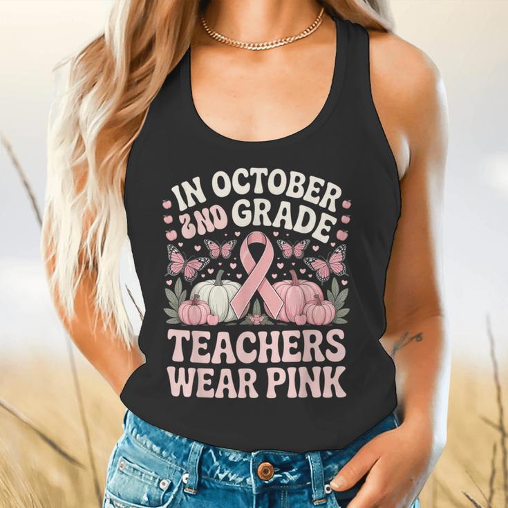 In October 2nd Grade Teachers Wear Pink Ribbon Breast Cancer Flowy Tank, gift for family, gift for coworker