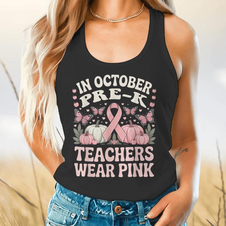 In October Pre-K Teachers Wear Pink Ribbon Breast Cancer Flowy Tank, gift for family, gift for coworker In October Pre-K Teachers Wear Pink Ribbon Breast Cancer Flowy Tank, gift for family, gift for coworker