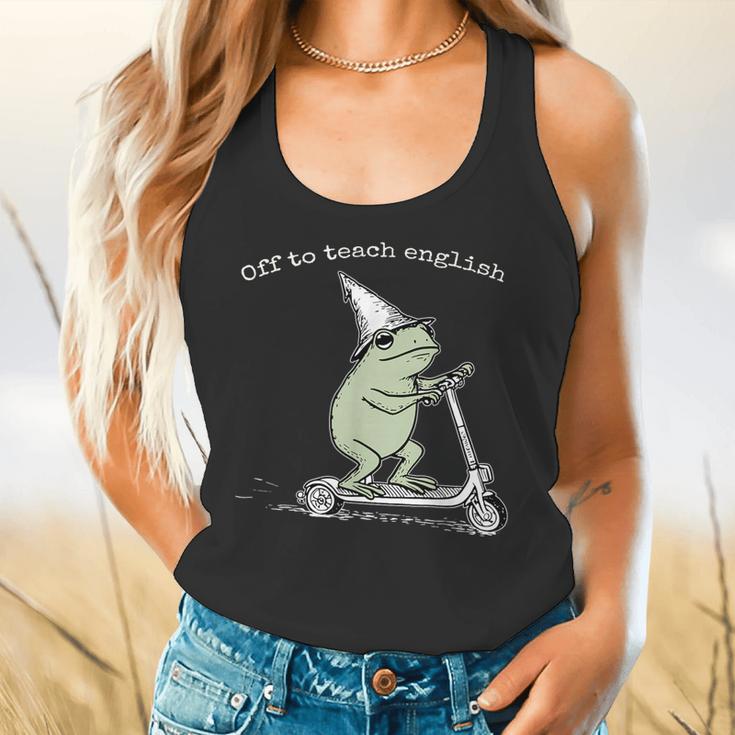 Off To Teach English Scooter Frog ESL Teacher Literature Flowy Tank, gift for family, gift for coworker