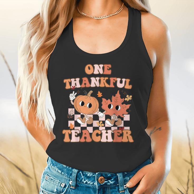 One Thankful Teacher Fall Leaves Thanksgiving Retro Flowy Tank, gift for family, gift for coworker