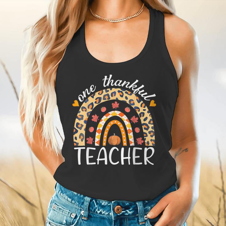 One Thankful Teacher Thanksgiving Rainbow Leopard Fall Flowy Tank, gift for family, gift for coworker One Thankful Teacher Thanksgiving Rainbow Leopard Fall Flowy Tank, gift for family, gift for coworker