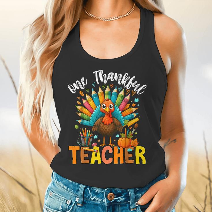 One Thankful Teacher Thanksgiving Turkey Cute Crayon Pencil Flowy Tank, gift for family, gift for coworker One Thankful Teacher Thanksgiving Turkey Cute Crayon Pencil Flowy Tank, gift for family, gift for coworker