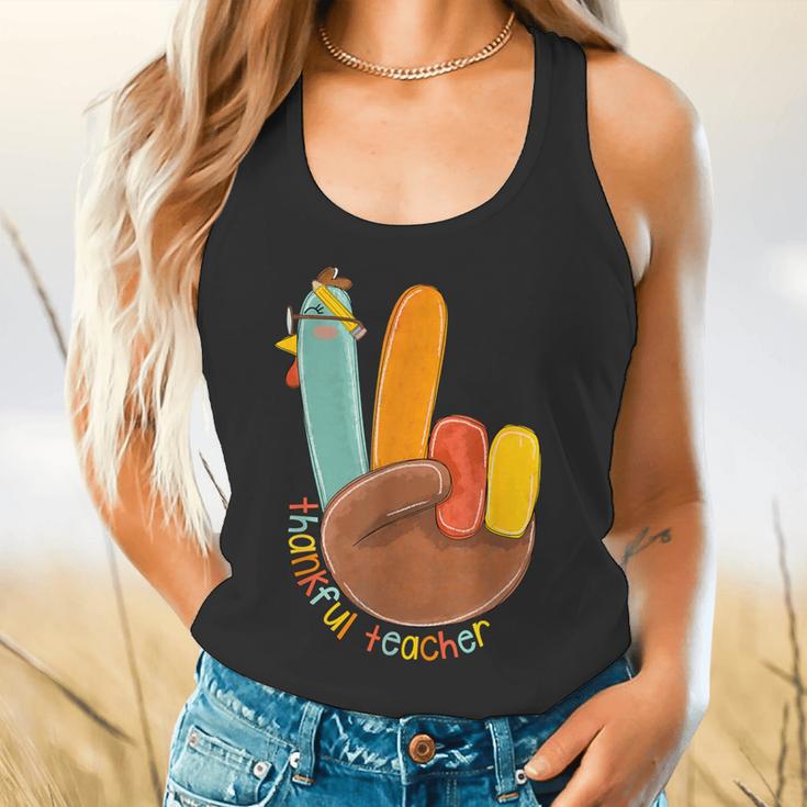 One Thankful Teacher Thanksgiving Turkey Peace Hand Sign Flowy Tank, gift for family, gift for coworker One Thankful Teacher Thanksgiving Turkey Peace Hand Sign Flowy Tank, gift for family, gift for coworker