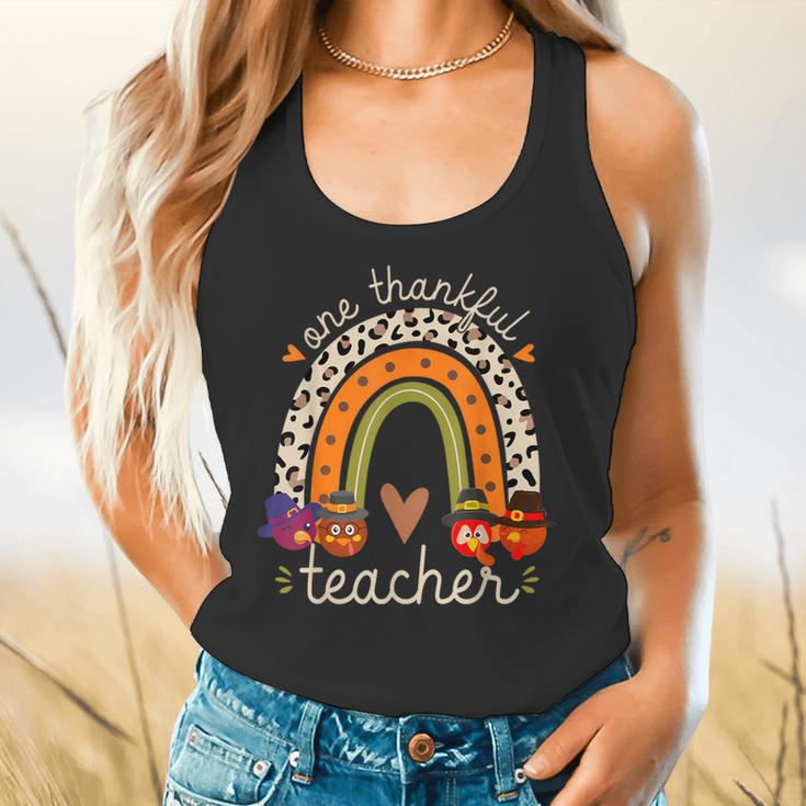 One Thankful Teacher Thanksgiving Turkey Rainbow Fall Flowy Tank, gift for family, gift for coworker