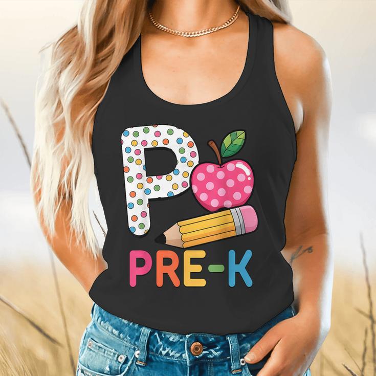 P Is For Pre K Teacher Student Pencil Apple Back To School Flowy Tank, gift for family, gift for coworker