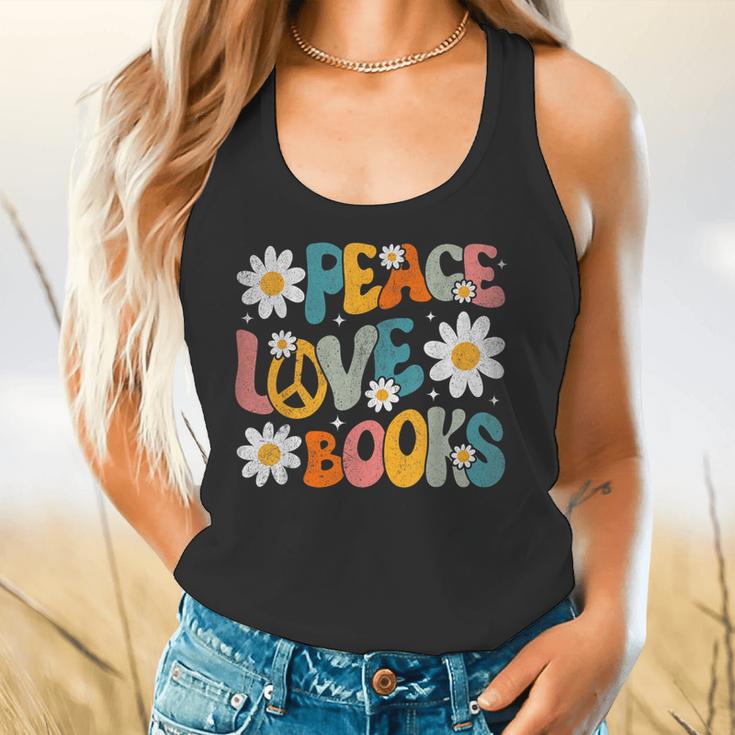 Peace Love Books Bookworm Librarian Reading Teacher Groovy Flowy Tank, gift for family, gift for coworker Peace Love Books Bookworm Librarian Reading Teacher Groovy Flowy Tank, gift for family, gift for coworker