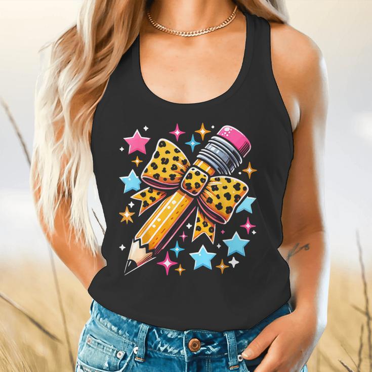 Pencil Leopard Coquette Bow Teacher Life Back To School Flowy Tank, gift for family, gift for coworker Pencil Leopard Coquette Bow Teacher Life Back To School Flowy Tank, gift for family, gift for coworker