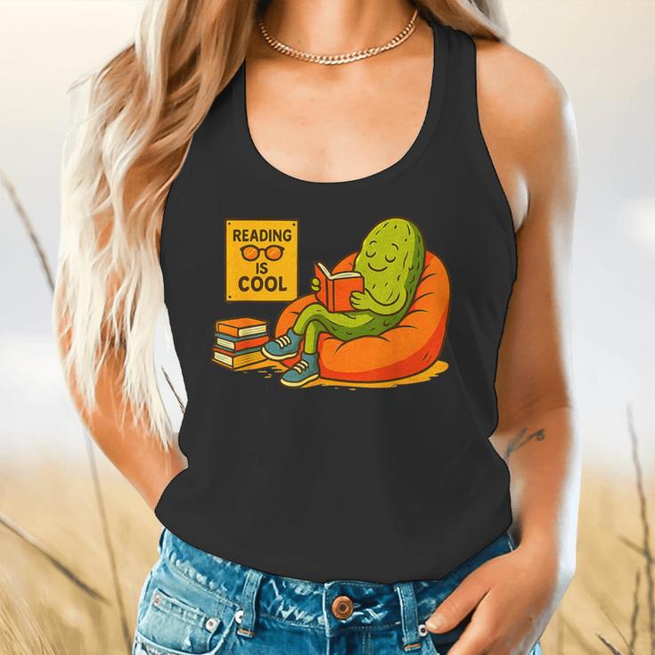 Pickle Reading Books Bookworm Teacher Librarian Kids Retro Flowy Tank, gift for family, gift for coworker