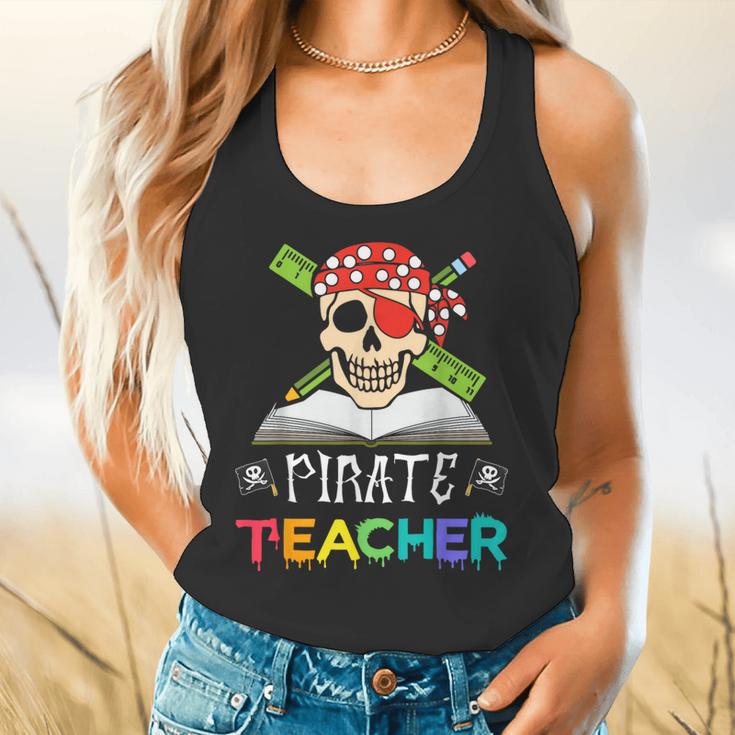 Pirate Teacher Halloween Skull Adult Flowy Tank, gift for family, gift for coworker