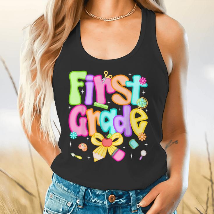 Preppy First Grade Back To School 1st Grade Teacher Girl Kid Flowy Tank, gift for family, gift for coworker