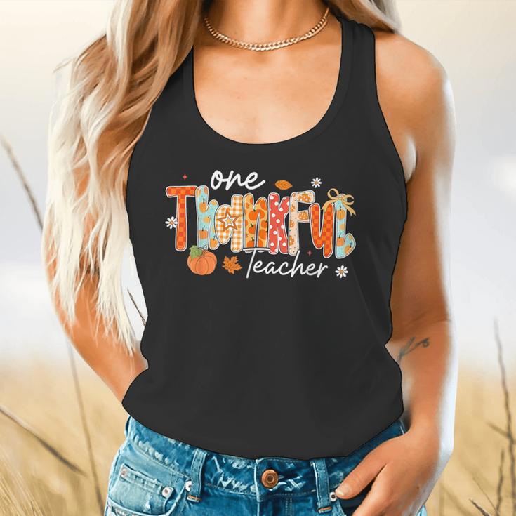 Preppy One Thankful Teacher Coquette Thanksgiving Teacher Flowy Tank, gift for family, gift for coworker