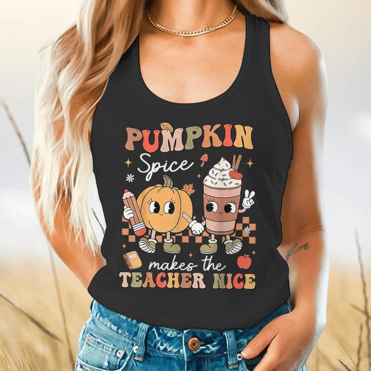 Pumpkin Spice Makes Teacher Nice Retro Fall Spooky Season Flowy Tank, gift for family, gift for coworker