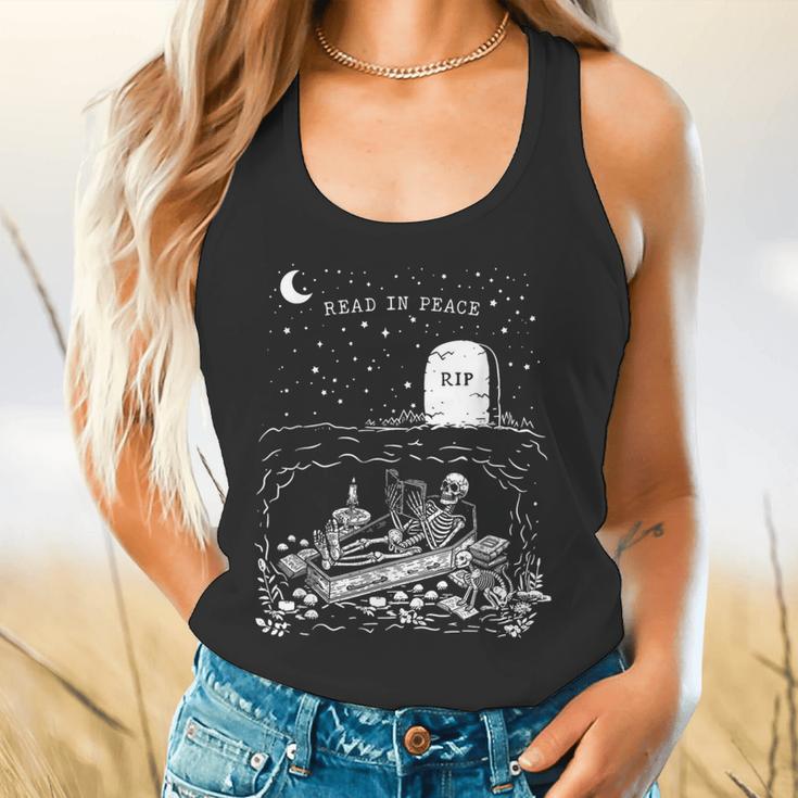 Read In Peace Skeleton Halloween Book Reading Spooky Teacher Flowy Tank, gift for family, gift for coworker Read In Peace Skeleton Halloween Book Reading Spooky Teacher Flowy Tank, gift for family, gift for coworker