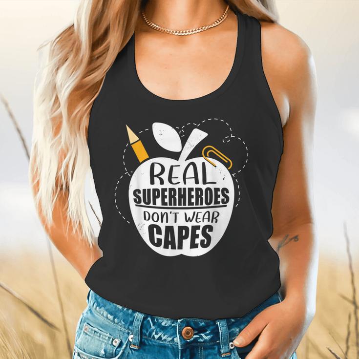 Real Superheroes Wear No Capes Teacher Design Teach Flowy Tank, gift for family, gift for coworker
