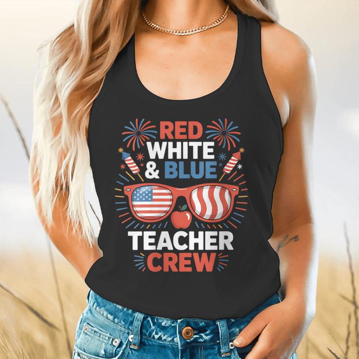 Red & Blue Teacher Crew Shirt 4th Of July Sunglasses Flowy Tank, gift for family, gift for coworker