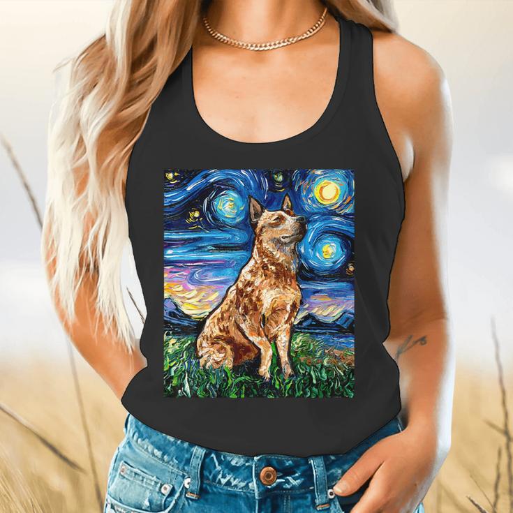 Red Heeler Starry Night Cattle Dog Colorful Art By Aja For Men Women Girls Kids Flowy Tank, gift for family, gift for coworker