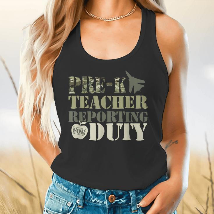 Retro Back To School Women Old Camo Pre-K Teacher Flowy Tank, gift for family, gift for coworker