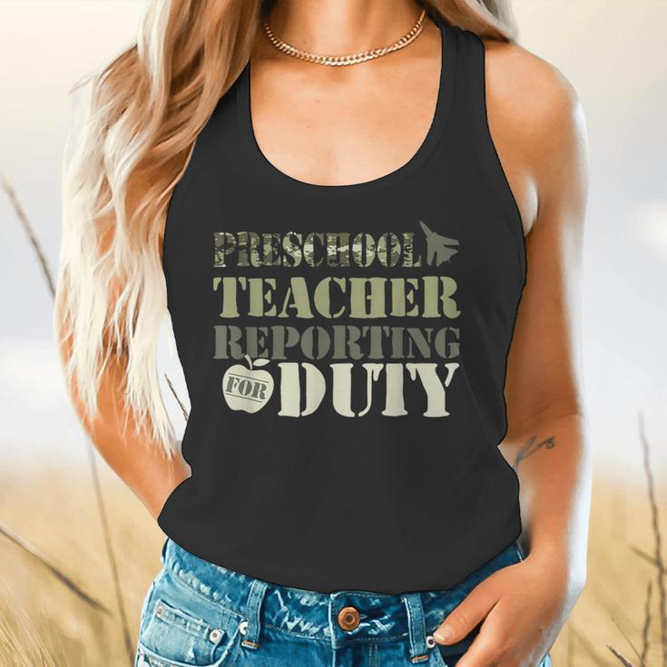 Retro Back To School Women Old Camo Preschool Teacher Flowy Tank, gift for family, gift for coworker