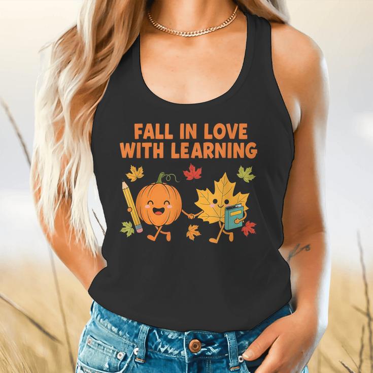 Retro Fall In Love With Learning Autumn Pumpkin Teacher Flowy Tank, gift for family, gift for coworker Retro Fall In Love With Learning Autumn Pumpkin Teacher Flowy Tank, gift for family, gift for coworker