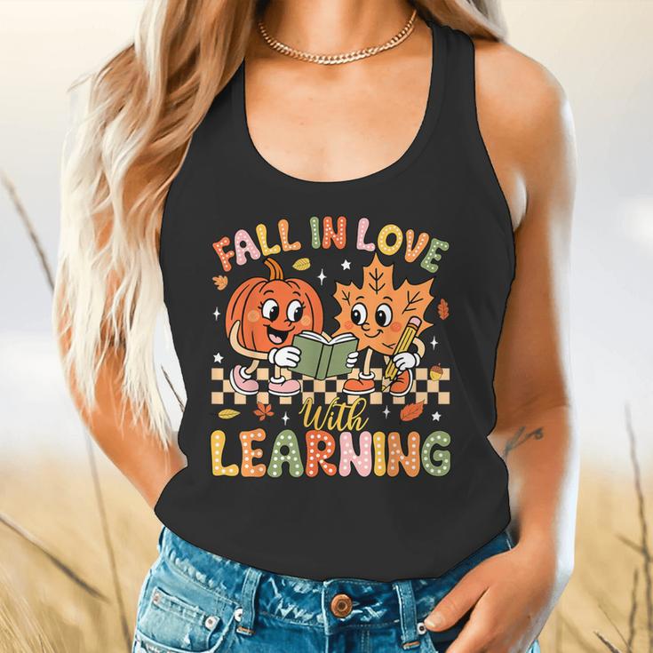 Retro Fall In Love With Learning Autumn Pumpkin Teacher Kids Flowy Tank, gift for family, gift for coworker Retro Fall In Love With Learning Autumn Pumpkin Teacher Kids Flowy Tank, gift for family, gift for coworker
