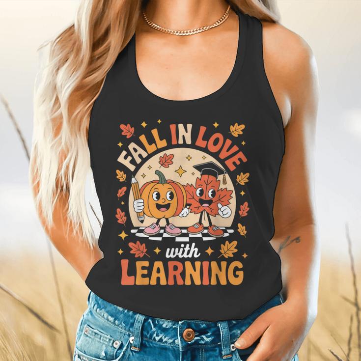Retro Fall In Love With Learning Pumpkin Leaf Teacher Autumn Flowy Tank, gift for family, gift for coworker Retro Fall In Love With Learning Pumpkin Leaf Teacher Autumn Flowy Tank, gift for family, gift for coworker