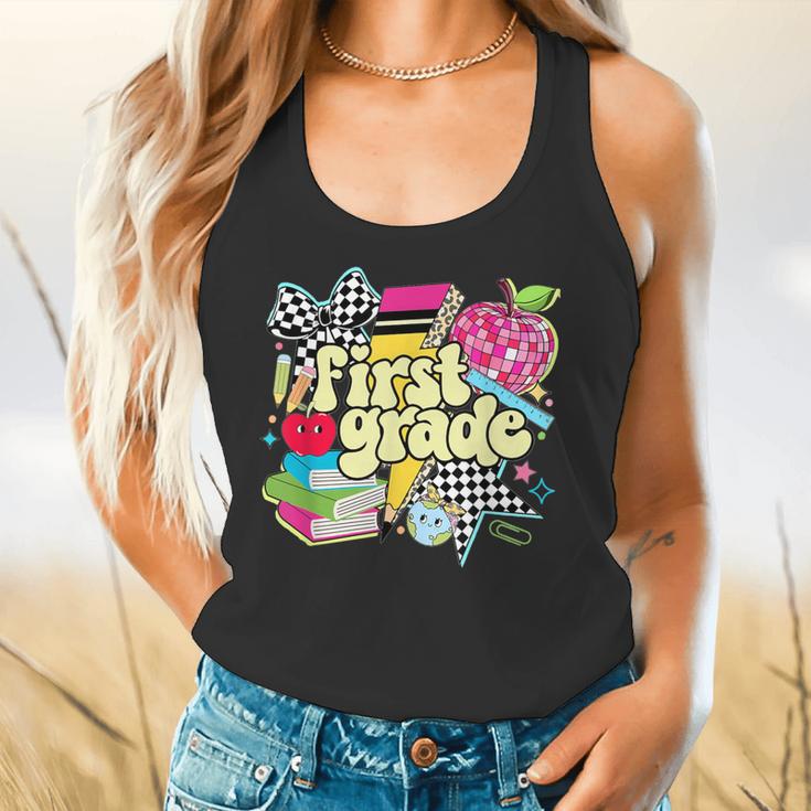 Retro First Grade Teacher Disco Ball Coquette Back To School Flowy Tank, gift for family, gift for coworker Retro First Grade Teacher Disco Ball Coquette Back To School Flowy Tank, gift for family, gift for coworker