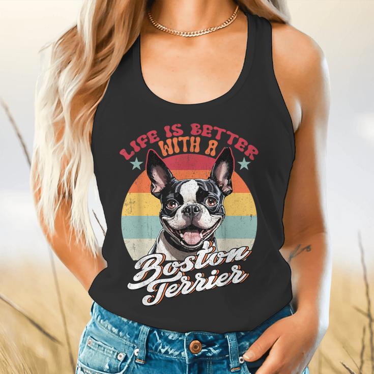 Retro Life Is Better With Boston Terrier Mom Dog Lover Flowy Tank, gift for family, gift for coworker