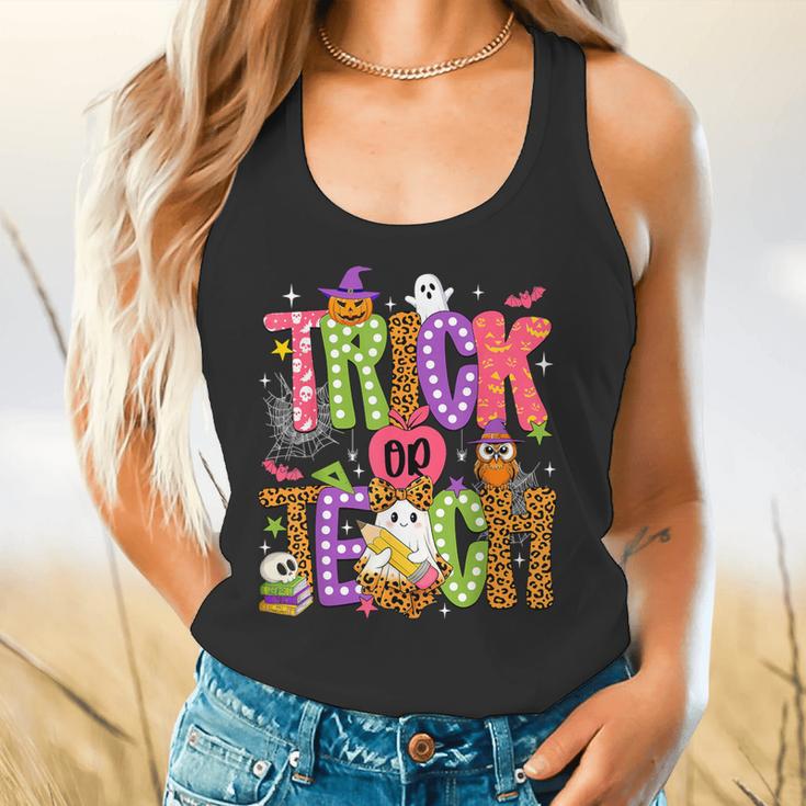Retro Trick Or Teach Leopard Ghost Halloween Spooky Teacher Flowy Tank, gift for family, gift for coworker Retro Trick Or Teach Leopard Ghost Halloween Spooky Teacher Flowy Tank, gift for family, gift for coworker