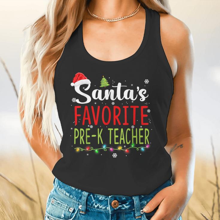 Santa's Favorite Pre-K Teacher Christmas Santa Hat Lights For Men Women Kids Flowy Tank, gift for family, gift for coworker