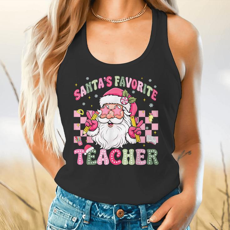Santa's Favorite Teacher Groovy Christmas Teacher Boys Girls Flowy Tank, gift for family, gift for coworker
