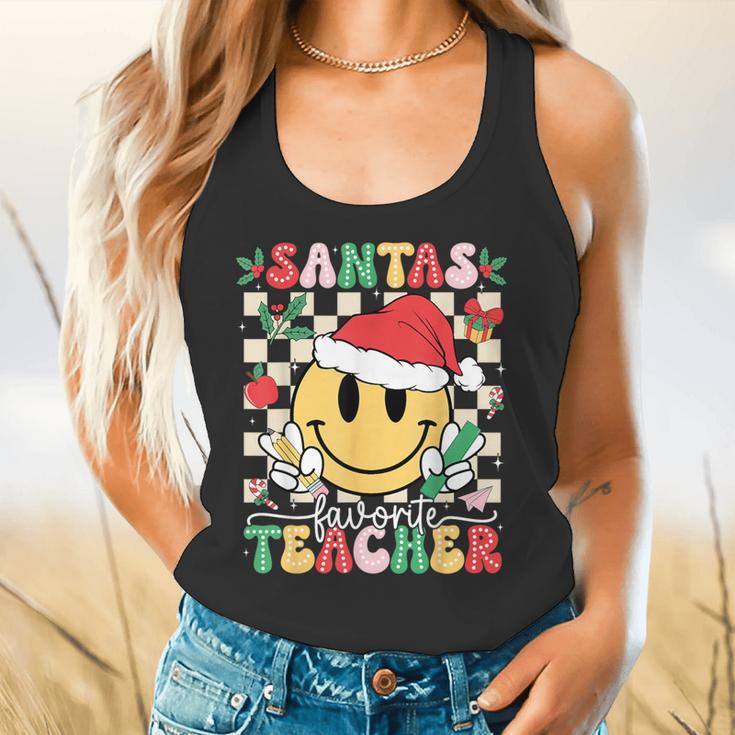 Santas Favorite Teacher Retro Groovy Smile Face Christmas Flowy Tank, gift for family, gift for coworker Santas Favorite Teacher Retro Groovy Smile Face Christmas Flowy Tank, gift for family, gift for coworker