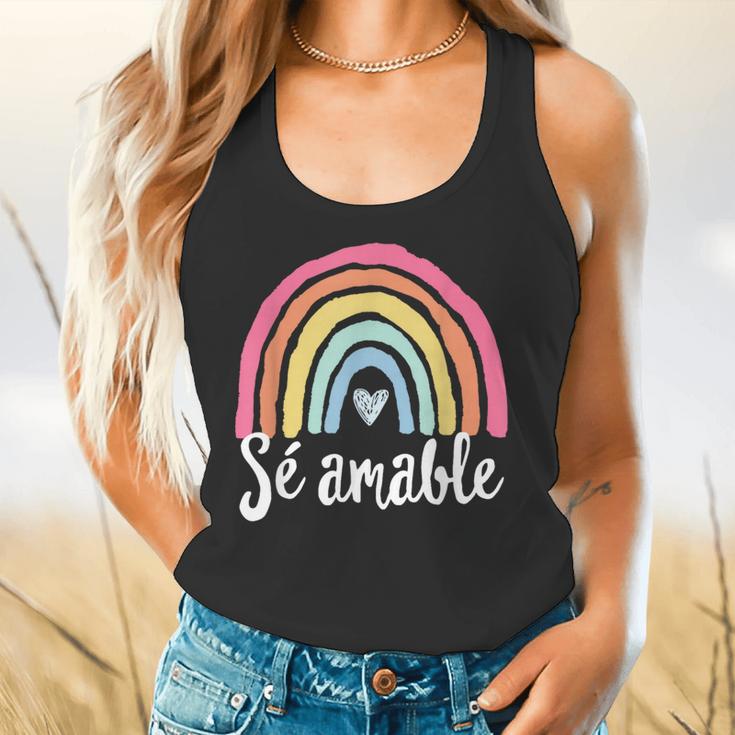 Sé Amable Spanish Bilingual Teacher Be Kind Boho Rainbow Flowy Tank, gift for family, gift for coworker