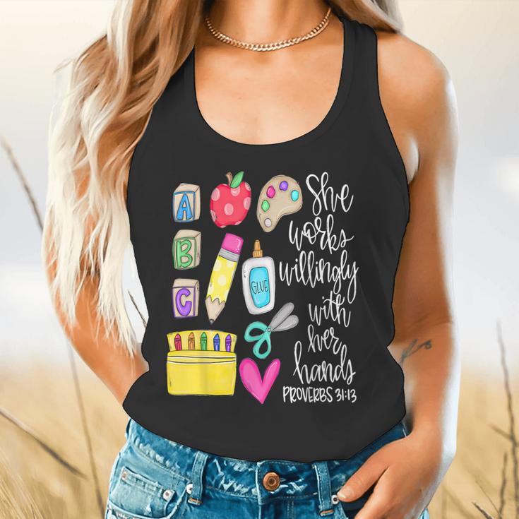 She Works Willingly With Her Hands Proverbs Daycare Teacher Men Women Flowy Tank, gift for family, gift for coworker She Works Willingly With Her Hands Proverbs Daycare Teacher Men Women Flowy Tank, gift for family, gift for coworker