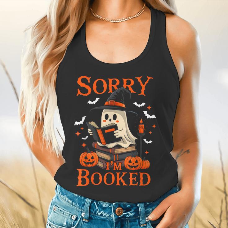 Sorry I'm Booked Ghost Reading Book Lover Teacher Halloween Flowy Tank, gift for family, gift for coworker