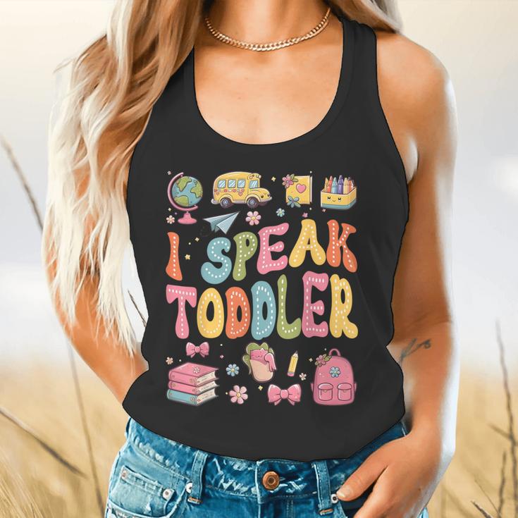 I Speak Toddler Teacher Pre-K Frist Day Back To School Flowy Tank, gift for family, gift for coworker