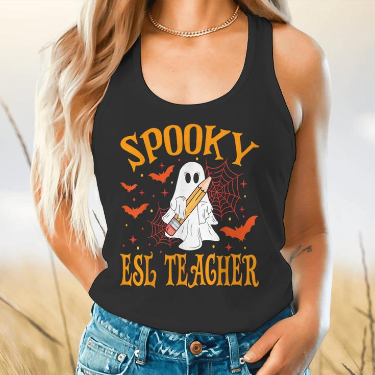 Spooky ESL Teacher Ghost Halloween School Women Flowy Tank, gift for family, gift for coworker