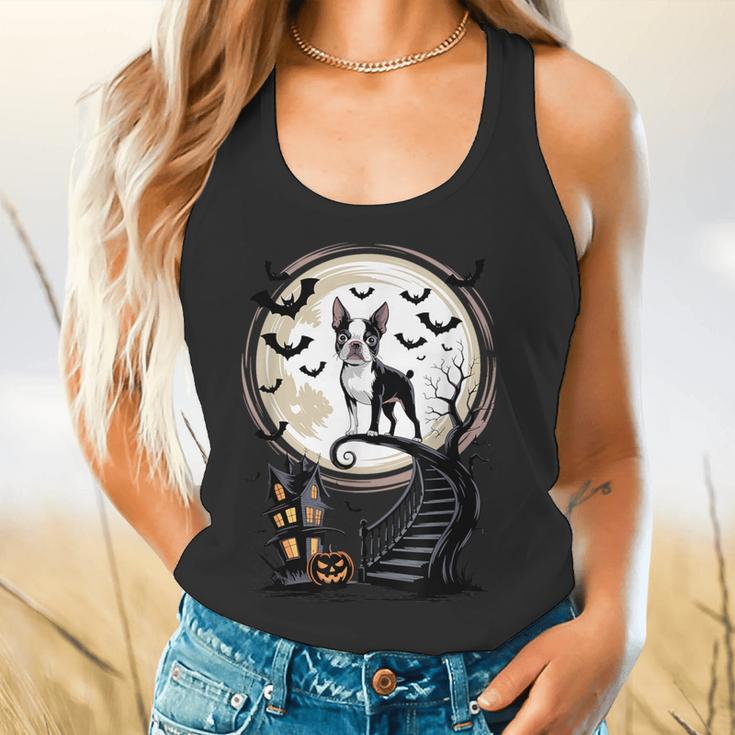 Spooky Halloween Moon Boston Terrier Boston Bull Bostie Flowy Tank, gift for family, gift for coworker