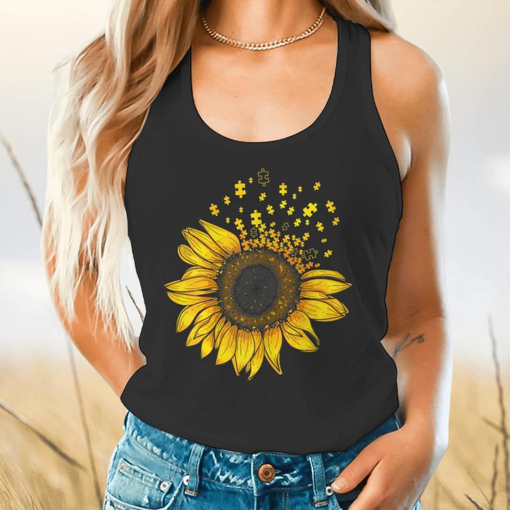 Sunflower Puzzle Pieces Autism Awareness For Mom Teacher For Women Flowy Tank, gift for family, gift for coworker Sunflower Puzzle Pieces Autism Awareness For Mom Teacher For Women Flowy Tank, gift for family, gift for coworker