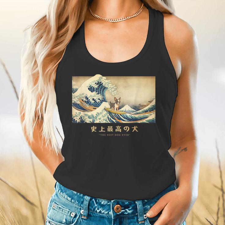 Surfing Boston Terrier Kanagawa Wave Japanese Dog For Men Women Kids Flowy Tank, gift for family, gift for coworker