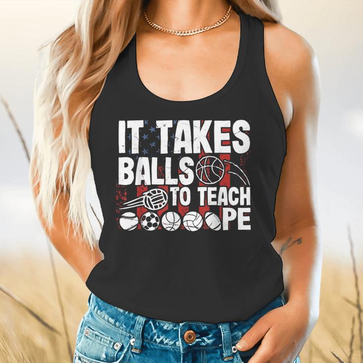 It Takes Balls To Teach Pe Teacher Chaos Coordinator US Flag Flowy Tank, gift for family, gift for coworker