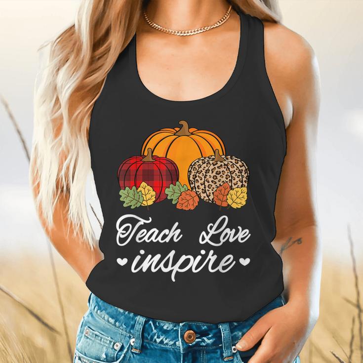 Teach Love Inspire Autumn Fall Plaid Leopard Pumpkin Teacher For Men Women Kids Flowy Tank, gift for family, gift for coworker