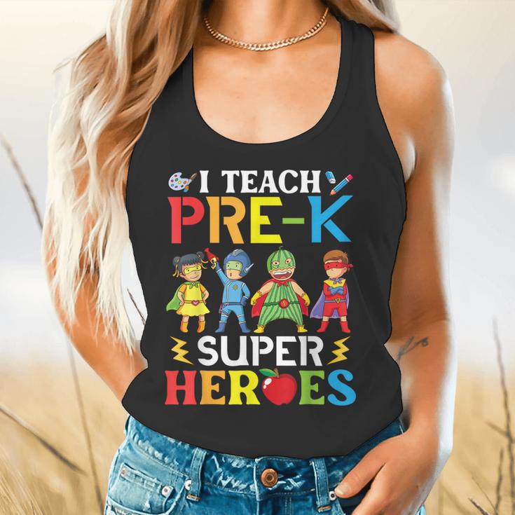 I Teach Pre-K Superheroes Students Teacher Back To School Flowy Tank, gift for family, gift for coworker